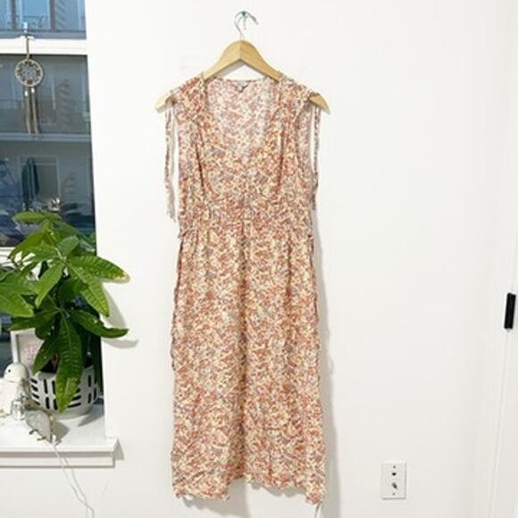 Rails Pink Floral Print V Neck Midi Dress Size Small - Picture 1 of 6